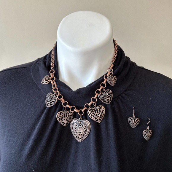 Necklace Earring Set Heart Statement Jewelry Adjustable Copper Beauty Accessory - Picture 5 of 11